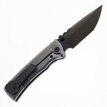 Chaves Redencion Street Integral Magnetic Scale Folding Knife Bright Stonewashed Titanium Handle Black PVD M390 Tanto Blade