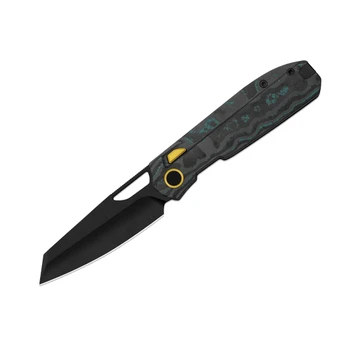 Kizer Mash Folding Knife CamoCarbon Shipwreck Handle M390 Modified Sheepsfoot Plain Edge Black PVD Stonewash Finish Ki3699BSA3