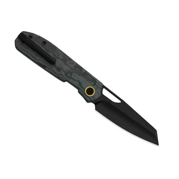 Kizer Mash Folding Knife CamoCarbon Shipwreck Handle M390 Modified Sheepsfoot Plain Edge Black PVD Stonewash Finish Ki3699BSA3