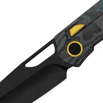 Kizer Mash Folding Knife CamoCarbon Shipwreck Handle M390 Modified Sheepsfoot Plain Edge Black PVD Stonewash Finish Ki3699BSA3