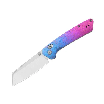 Kizer Madrac CL AirTi Folding Knife Blue Purple Crystallized Titanium Handle M390 Sheepsfoot Plain Edge Satin Finish K3693ACS2