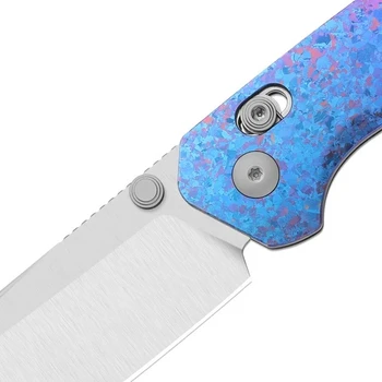Kizer Madrac CL AirTi Folding Knife Blue Purple Crystallized Titanium Handle M390 Sheepsfoot Plain Edge Satin Finish K3693ACS2