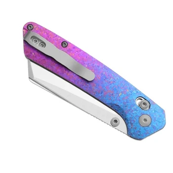 Kizer Madrac CL AirTi Folding Knife Blue Purple Crystallized Titanium Handle M390 Sheepsfoot Plain Edge Satin Finish K3693ACS2