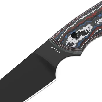 Kizer Whip Tail Fxed Blade Knife Multicolor FatCarbon Nebula & GID G10 Handle 10V Sheepsfoot Plain Edge Black Coating Finish 1131A1
