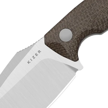 Kizer Cabox II Fixed Blade Knife Brown Micarta Handle AEB-L Drop Point Plain Edge Satin Finish 1128A2