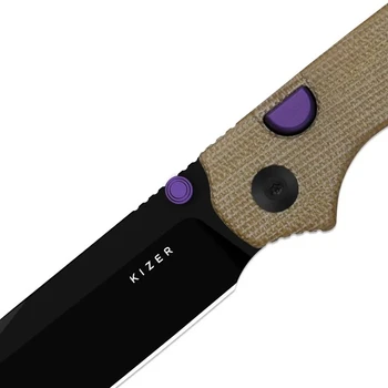 Kizer Pokiman BLL Folding Knife Brown Micarta Handle AEB-L Drop Point Plain Edge Black PVD Finish V3789BDA1