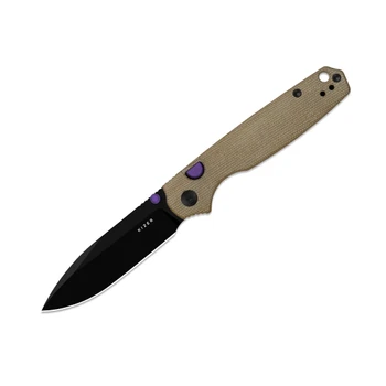Kizer Pokiman BLL Folding Knife Brown Micarta Handle AEB-L Drop Point Plain Edge Black PVD Finish V3789BDA1