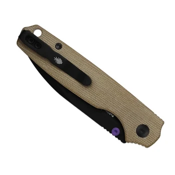 Kizer Pokiman BLL Folding Knife Brown Micarta Handle AEB-L Drop Point Plain Edge Black PVD Finish V3789BDA1