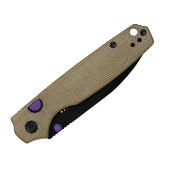 Kizer Pokiman BLL Folding Knife Brown Micarta Handle AEB-L Drop Point Plain Edge Black PVD Finish V3789BDA1