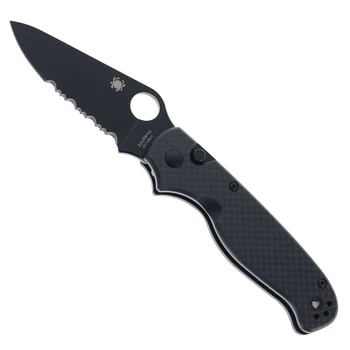 Spyderco ButtonUp Button Lock Folding Knife Carbon Fiber G10 Handle 8Cr13MoV Black Oxide Blade C275CFPSBK