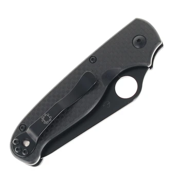Spyderco ButtonUp Button Lock Folding Knife Carbon Fiber G10 Handle 8Cr13MoV Black Oxide Blade C275CFPSBK