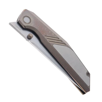 Ketuo Raijin Folding Knife Bronze Titanium Handle M390 Plain Edge Stonewash Finish Raijin SW