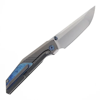 Ketuo Raijin Folding Knife Titanium/Blue Timascus Inlay Handle M390 Plain Edge Satin Finish Raijin BL/S