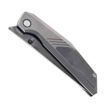 Ketuo Raijin Folding Knife Gray Titanium/Zirconium Inlay Handle M390 Plain Edge DLC Finish Raijin DLC