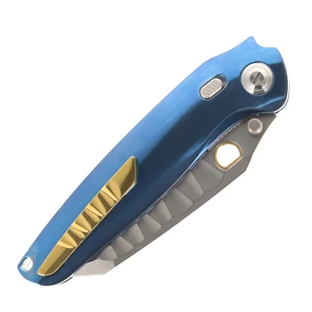 Ketuo Dirty Bird V2 Folding Knife High Polish Blue Anodized Titanium Handle M390 Wharncliffe Plain Edge Mirror Polish Finish Dirty Bird V2/B
