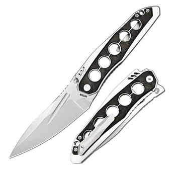 ArtisanCutlery Sudden Folding Knife Black Carbon Fiber Handle S35VN Drop Point Plain Edge Stonewash Finish 1890G-CF