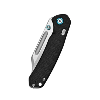 CJRB Bowie Pyrite Folding Knife Black Textured G10 Handle AR-RPM9 Clip Point Plain Edge Stonewash Finish J1942X-BK