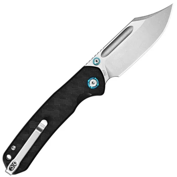 CJRB Bowie Pyrite Folding Knife Black Textured G10 Handle AR-RPM9 Clip Point Plain Edge Stonewash Finish J1942X-BK