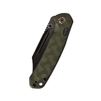 CJRB Bowie Pyrite Folding Knife Green Textured G10 Handle AR-RPM9 Clip Point Plain Edge Black PVD Finish J1942X-BGN