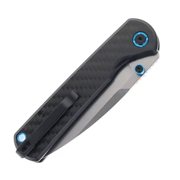 CJRB Latitude Folding Knife Carbon Fiber Handle S35VN Drop Point Plain Edge Stonewash Finish J1975-CF