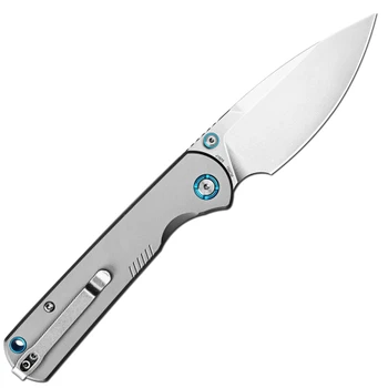 CJRB Latitude Folding Knife Gray Titanium Handle 154CM Drop Point Plain Edge Stonewash Finish J1975G-GY