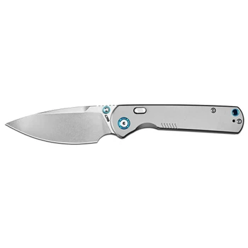 CJRB Latitude Folding Knife Gray Titanium Handle 154CM Drop Point Plain Edge Stonewash Finish J1975G-GY