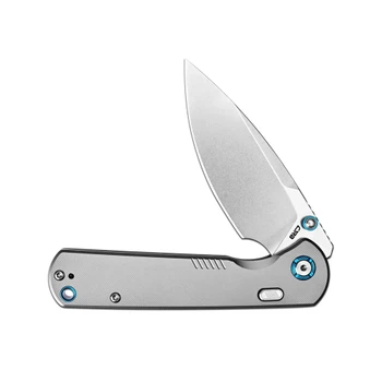 CJRB Latitude Folding Knife Gray Titanium Handle 154CM Drop Point Plain Edge Stonewash Finish J1975G-GY