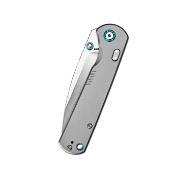 CJRB Latitude Folding Knife Gray Titanium Handle 154CM Drop Point Plain Edge Stonewash Finish J1975G-GY