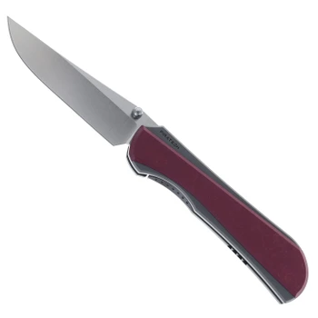 Piratech Saga Folding Knife Bead Blast Titanium/Richlite Red Stone Handle S90V Plain Edge Satin Finish S01R02
