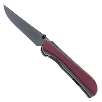 Piratech Saga Folding Knife Bead Blast Titanium/Richlite Red Stone Handle S90V Plain Edge Satin DLC Finish S02R02