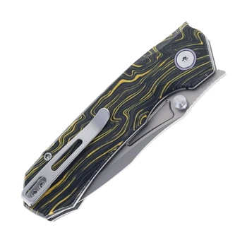 Remette Rhino Folding Knife Black/Yellow G10 Handle 14C28N Plain Edge Ceramic Sandblast Finish RNGC6