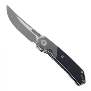 Meteor Knives Kazan Front Flipper Folding Knife Black G10 Handle 10Cr15CoMoV Stonewash Blade LX09A