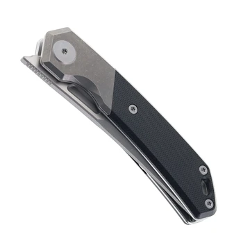 Meteor Knives Kazan Front Flipper Folding Knife Black G10 Handle 10Cr15CoMoV Stonewash Blade LX09A