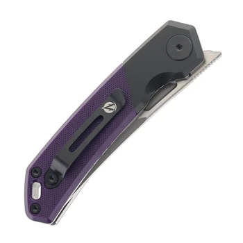 Meteor Knives Kazan Front Flipper Folding Knife Purple G10 Handle 10Cr15CoMoV Stonewash Blade LX09C