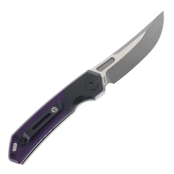 Meteor Knives Kazan Front Flipper Folding Knife Purple G10 Handle 10Cr15CoMoV Stonewash Blade LX09C