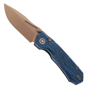 Remette Rhino Folding Knife Black/Blue G10 Handle 14C28N Plain Edge Titanium Plating Finish RNGC7