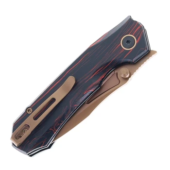 Remette Rhino Folding Knife Black/Red G10 Handle 14C28N Plain Edge Titanium Plating Finish RNGC8