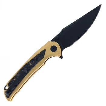 WIXCO Scort Folding Knife Gold Aluminum/Shredded Carbon Fiber Handle 14C28N Clip Point Plain Edge Black PVD Finish WX14-BNV
