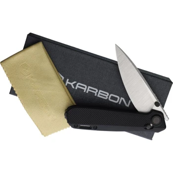Karbon Terminal Folding Knife Black G10 Handle 14C28N Spear Point Plain Edge Satin Finish KARB126