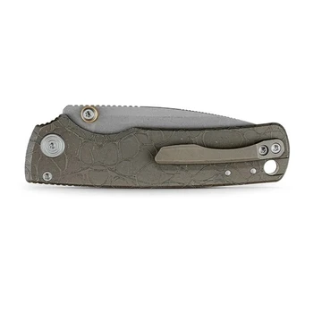 Vosteed Porcupine TiSlim Folding Knife Acid Wash Copper Titanium Handle S90V Drop Point Plain Edge Acid Wash/Stonewash Finish A4811