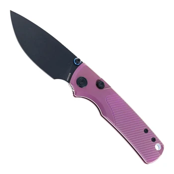Vosteed Porcupine TiSlim Folding Knife Rebecca Purple Titanium Handle 154CM Drop Point Plain Edge Black Stonewash Finish A4812
