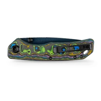 Vosteed Marten 330 Folding Knife Neon Topo Carbon Fiber Handle 154CM Drop Point Plain Edge Black Finish A1618