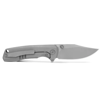 Olitans Knives Ti-Bomber 2.0 T065 Frame Lock Flipper Folding Knife Dark Gray Titanium Handle Clip Point Bohler M390 Stonewash Blade