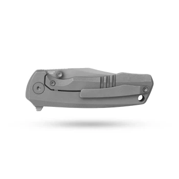Olitans Knives Ti-Bomber 2.0 T065 Frame Lock Flipper Folding Knife Dark Gray Titanium Handle Clip Point Bohler M390 Stonewash Blade