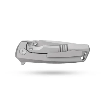Olitans Knives Ti-Bomber 2.0 T065 Frame Lock Flipper Folding Knife Silver Titanium Handle Drop Point Bohler M390 Stonewash Blade