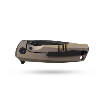 Olitans Knives Ti-Bomber 2.0 T065 Frame Lock Flipper Folding Knife Bronze Titanium Handle Drop Point Bohler M390 Black Stonewash Blade