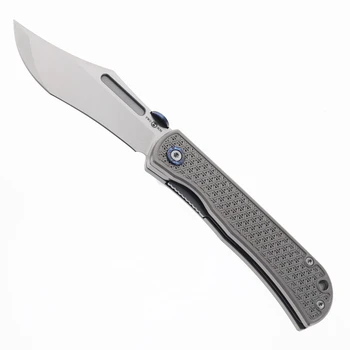 TwoSun Folding Knife Gray Titanium Handle M390 Plain Edge Satin Finish TS643-M390