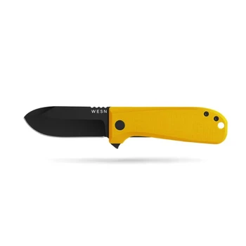 WESN Allman Folding Knife Mustard Yellow G10 Handle CPM S35VN Drop Point Plain Edge Black Finish WESN04-16