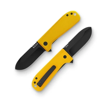 WESN Allman Folding Knife Mustard Yellow G10 Handle CPM S35VN Drop Point Plain Edge Black Finish WESN04-16