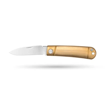 WESN Henry Folding Knife Brass Handle Sandvik 12C27 Drop Point Plain Edge Satin Finish WESN07-16